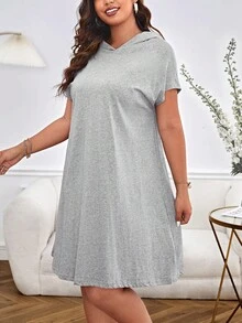 SHEIN Essnce 大碼素色連帽連衣裙 - 淺灰色 - 查看 6