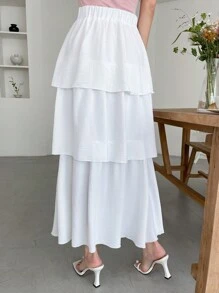 DAZY Váy nữ phân lớp màu trơn Giải trí - trắng - Xem 8
