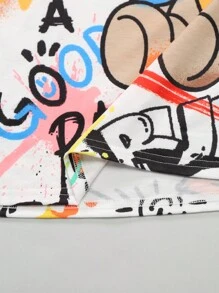 SHEIN Leap Crew Tween Boy Basic Bear Graffiti All Over Print T-Shirt And Shorts Set With Bear Graffiti Elements - Multicolor - View 5