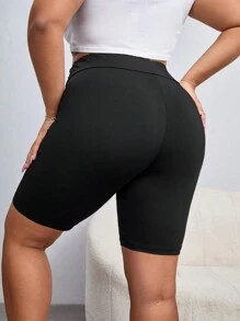 SHEIN Unity Shorts biker unicolor de talle alto - Negro - Ver 1