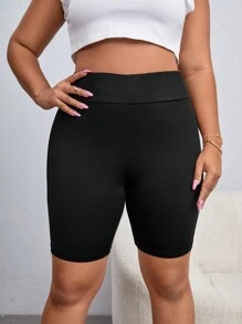 SHEIN Unity Shorts biker unicolor de talle alto - Negro - Ver 2