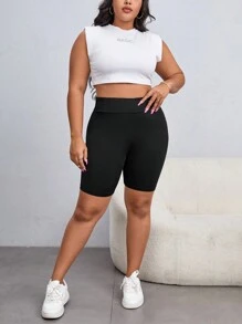 SHEIN Unity Shorts biker unicolor de talle alto - Negro - Ver 3