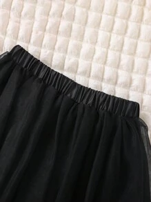 SHEIN Toddler Girls Striped & Figure Graphic Ruffle Trim Tee & Mesh Overlay Skirt - Multicolor - View 4