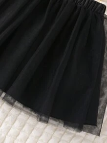 SHEIN Toddler Girls Striped & Figure Graphic Ruffle Trim Tee & Mesh Overlay Skirt - Multicolor - View 5