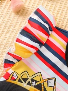 SHEIN Toddler Girls Striped & Figure Graphic Ruffle Trim Tee & Mesh Overlay Skirt - Multicolor - View 6