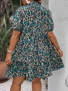 SHEIN LUNE Đầm Plus Size Nút phía trước Tất cả trên in Giải trí - Màu be - Xem 2