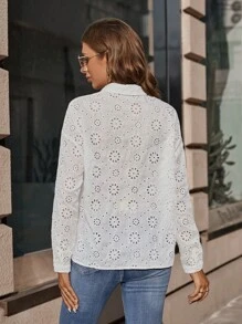 SHEIN LUNE Shirt mit Öse Stickerei, Knopf vorne, - Weiss - Übersicht 2