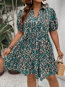SHEIN LUNE Đầm Plus Size Nút phía trước Tất cả trên in Giải trí - Màu be - Xem 6