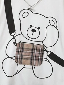 SHEIN Tween Boy Bear Print Tee & Plaid Trousers - Multicolor - View 3