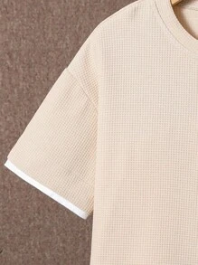 SHEIN cậu bé mười hai Chi tiết Patched thư Tee 2 trong1 & Quần short - Màu Khaki - Xem 3