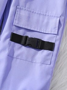 SHEIN 青少女字母圖形t恤＆帶扣袋蓋口貨物褲 - 紫色 - 查看 3