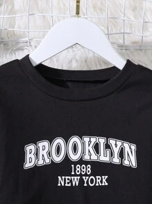 SHEIN 青少女字母圖形t恤＆帶扣袋蓋口貨物褲 - 紫色 - 查看 5