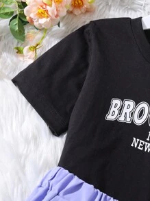 SHEIN 青少女字母圖形t恤＆帶扣袋蓋口貨物褲 - 紫色 - 查看 6