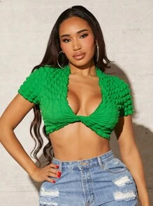 SHEIN SXY Twist Front Crop Top - Green - View 3