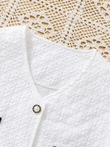 SHEIN Đầm Gái Túi Tương phản ràng buộc Nút phía trước màu trơn Giải trí - trắng - Xem 5