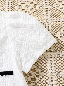 SHEIN Đầm Gái Túi Tương phản ràng buộc Nút phía trước màu trơn Giải trí - trắng - Xem 6