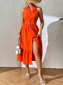 Chiquease 西裝領荷葉邊襯衫洋裝