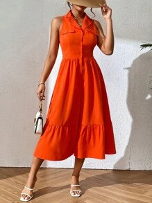 Chiquease 西裝領荷葉邊襯衫洋裝