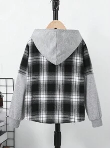 SHEIN 男大童格紋印花連帽襯衫不帶T恤 - 彩色 - 查看 2