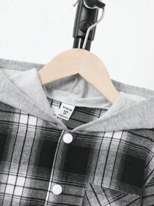 SHEIN 男大童格紋印花連帽襯衫不帶T恤 - 彩色 - 查看 4