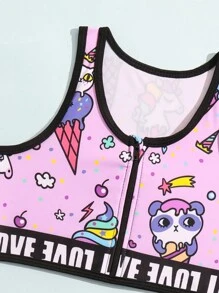 年轻女孩卡通图形字母胶带比基尼套装夏日海滩