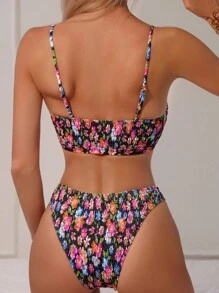 SHEIN Swim 印花打褶比基尼泳裝 - 彩色 - 查看 7