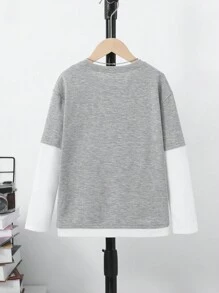 SHEIN 男大童字母貼布假兩入組T恤無項鏈