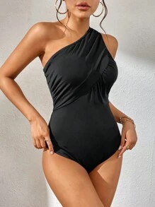SHEIN Privé Body de un hombro fruncido - Negro - Ver 3