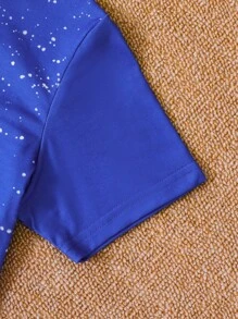 SHEIN Tween Boy Soccer & Letter Graphic Tee & Shorts - Blue - View 8