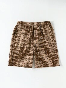 Manfinity AFTRDRK 男士1入組滿版印花彈性腰帶短褲 - 棕色 - 查看 1