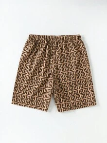 Manfinity AFTRDRK 男士1入組滿版印花彈性腰帶短褲 - 棕色 - 查看 2