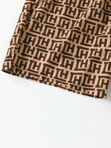 Manfinity AFTRDRK 男士1入組滿版印花彈性腰帶短褲 - 棕色 - 查看 4