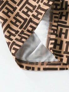 Manfinity AFTRDRK 男士1入組滿版印花彈性腰帶短褲 - 棕色 - 查看 6