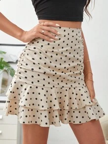 SHEIN Frenchy Falda con estampado de lunares fruncido bajo con fruncido - Multicolor - Ver 1