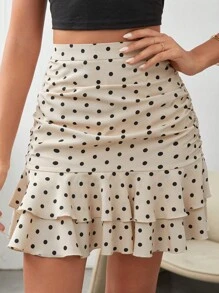 SHEIN Frenchy Falda con estampado de lunares fruncido bajo con fruncido - Multicolor - Ver 5