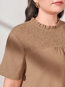 Mulvari Plus Solid Ruffle Hem Smock Dress Casual Women Dresses - Camel - View 6