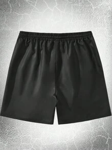 ROMWE MEN Goth 男士交叉印花腰部抽繩短褲 - 黑色 - 查看 2