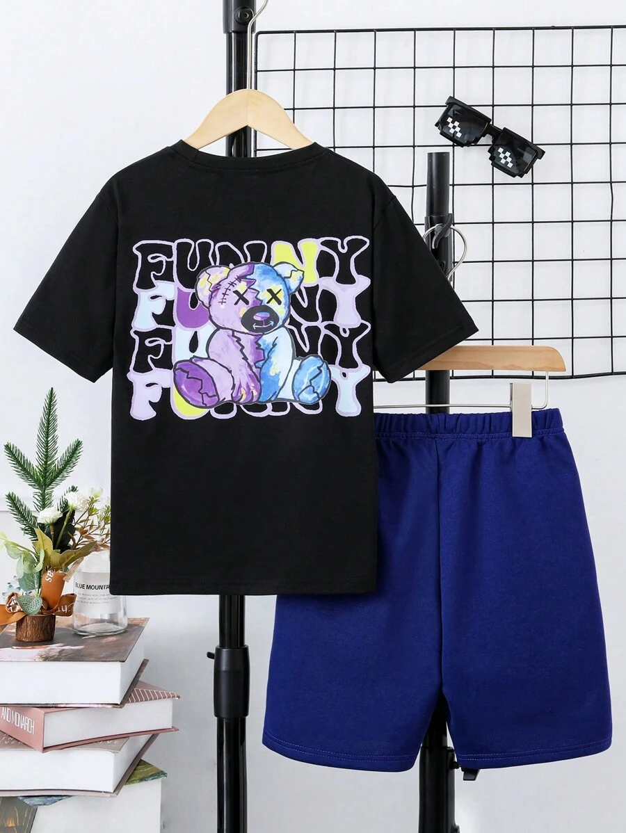 SHEIN Bộ hai mảnh Trai Hoạt hình Lá thư Giải trí - Nhiều màu - Xem 1
