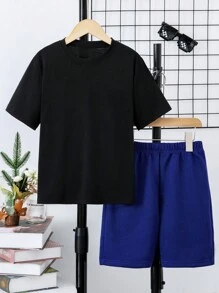 SHEIN Bộ hai mảnh Trai Hoạt hình Lá thư Giải trí - Nhiều màu - Xem 2