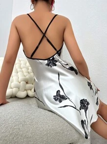 Váy ngủ & áo ngủ Nữ Hội Chữ thập Tương phản ràng buộc Hoa Tất cả trên in - trắng - Xem 3