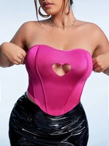 SHEIN ICON 大碼愛心鏤空弧形下擺抹胸上衣 - 玫紅色 - 查看 3