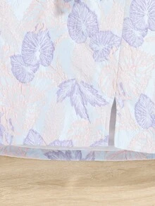 SHEIN 女孩熱帶圖案前蝴蝶結泡泡袖上衣&開衩短裙 - 彩色 - 查看 5