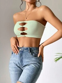 SHEIN PETITE Cut Out Front Tube Top - Green - View 2