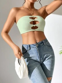 SHEIN PETITE Cut Out Front Tube Top - Green - View 4