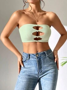 SHEIN PETITE Cut Out Front Tube Top - Green - View 5