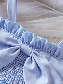 嬰兒蝴蝶貼花前蝴蝶結打褶吊帶洋裝 - 藍色 - 查看 3