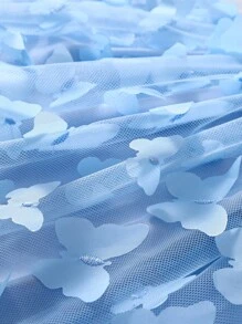 嬰兒蝴蝶貼花前蝴蝶結打褶吊帶洋裝 - 藍色 - 查看 6