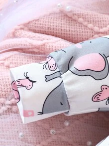 SHEIN 女嬰大象印花荷葉邊連身褲和頭巾 - 白色 - 查看 6