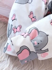 SHEIN 女嬰大象印花荷葉邊連身褲和頭巾 - 白色 - 查看 7