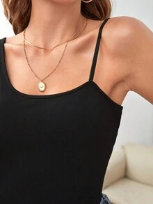 SHEIN Frenchy 素色不對稱領上衣 - 黑色 - 查看 2